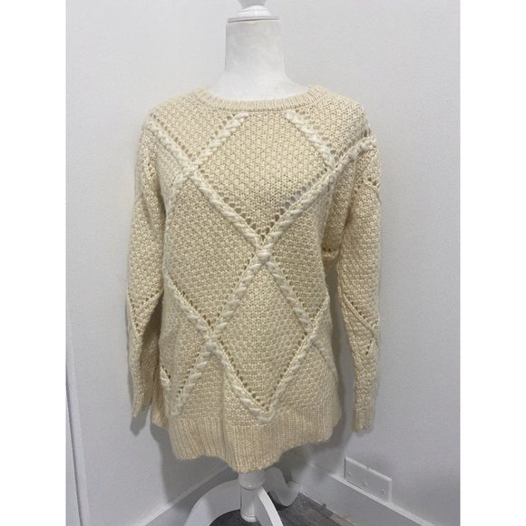 Anthro Moon River Chunky Knit Sweater Ivory Long Sleeve Diamond Medium - Picture 1 of 6